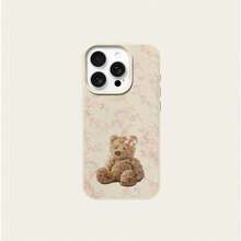 1 pieza Funda de teléfono con diseño de oso de peluche y lazo en color rosa suave de material TPU, compatible con iPhone 17 Pro Max/17/16 Pro Max/15/13/12/11, S20 FE/A15/S24/A55, Note 11/12/13 Pro, con cobertura completa y protección suave anti-caídas - Blanco - Ver 5