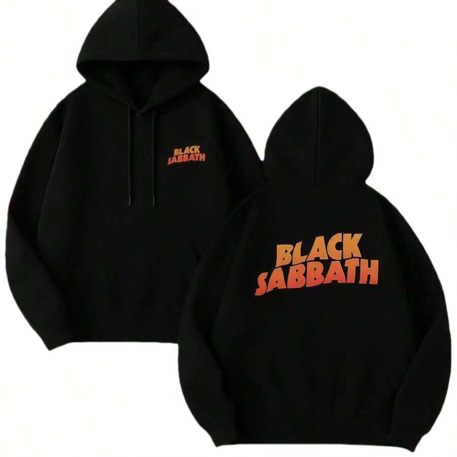 Men's Hoodie Black  Letter Print Casual Streetwear Style  Lined Men Everyday Wear Essentials Hoodie Hoodie Women Sweatshirts Women Hoodies Men's Hoodie Sweatshirts Men Essentials Fear - 黑色 - 查看 1