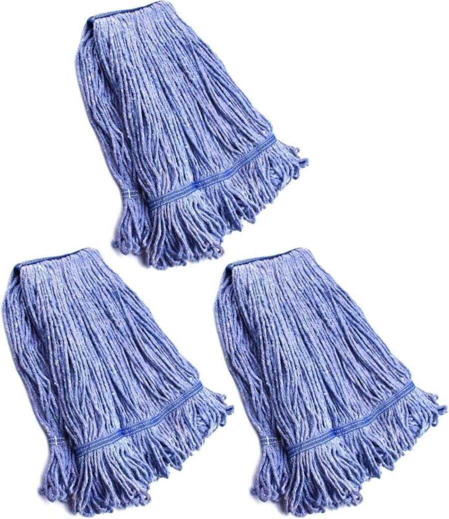 String Mop Heads Replacement Heavy Duty Commercial Grade Blue Cotton Looped End Wet Industrial Cleaning Mop Head Refills (3, Medium) - MàuB - Xem 1
