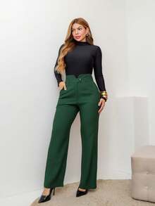 YING ZI Tailored Dress Pants Marrant Fermer Mode - Dark Green - View 2