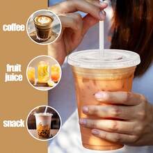 TUMATICLY 300PCS Plastic Cup Coffee Cup Set, 16 Ounce/480ml (100PC Cups+100PC Lids+100PC Straws), With Straw And Lid, Transparent Coffee Cup, Suitable For Party Gathering, Wedding, Birthday, Commercial Use Cup - Transparent - View 4