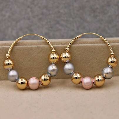 Fashionable Women's Golden Ball Pearl Earrings, Luxury Jewelry Accessory For Wedding Anniversary