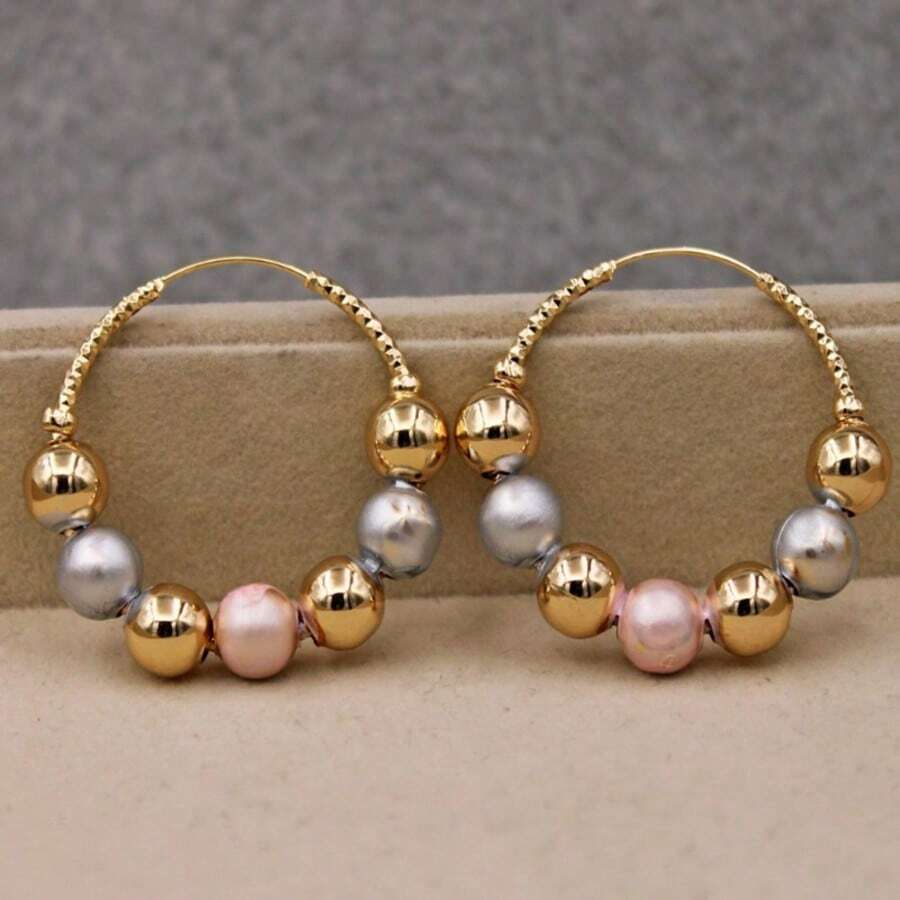 Boucles d'oreilles perle dorée à la mode pour femmes, accessoire de bijoux de luxe pour mariage et anniversaire - Doré - View 1