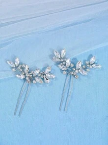 2 chiếc kẹp tóc pha lê thanh lịch dành cho nữ, phụ kiện tóc cô dâu, thích hợp cho mùa hè, đi biển, lễ hội, tiệc tùng. - Bạc - Xem 1