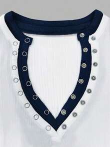 Women's Casual Loose Fit Contrast Color Elastic Fabric 2 In 1 Long Sleeve Oversized T-Shirt, Suitable For Spring/Summer, Valentine's Day, Dates - 白色 - 查看 5