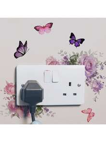 Floral & Butterfly Switch Stickers, Mini Garden Theme, PVC Outlet Decor, Self-Adhesive Charming Wall Decor, Suitable For Living Room Outlet Set, Bedroom Light Switch, Entrance Sensor Panel, Hotel Bedside Control, Office Power Socket, Self-Adhesive Mini Eden Art - Flower and Butterfly Switch Stickers - View 3