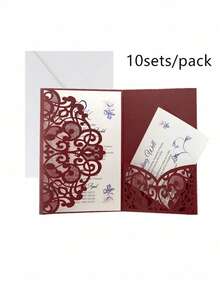 10pcs/Pack Wedding Party Invitations (With Envelopes And 2 Blank Inner Cards), Laser Cut Engagement Invite, Elegant Premium Business Greeting Cards For Holiday, Birthday,Christmas - Multicolor - View 48