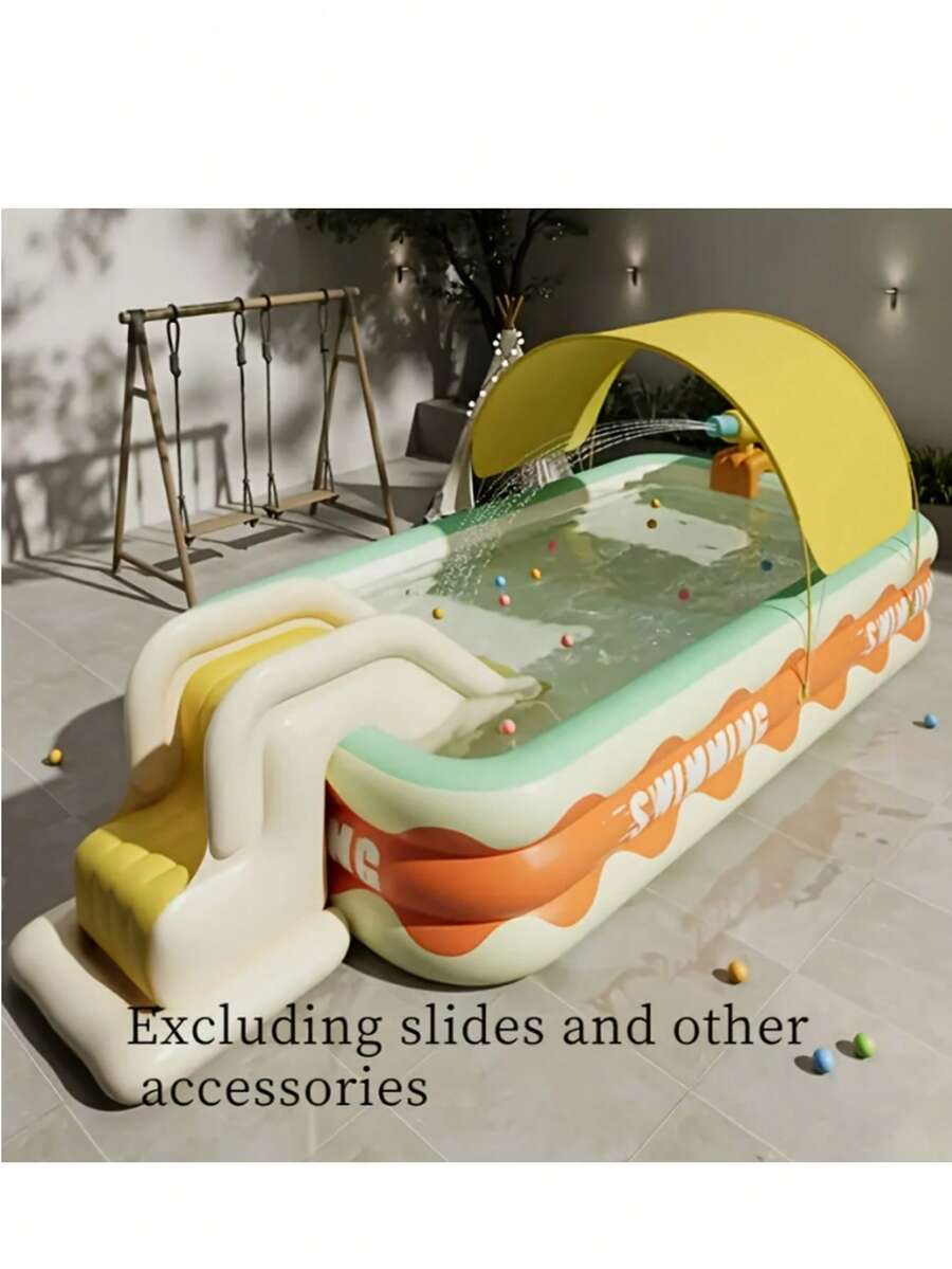 Large Inflatable Swimming Pool, Designed With Durable And Easy-To-Install Structure, Ideal For Summer Celebrations, Vacations, Family Gatherings, Entertainment And Relaxation. Includes Sunshade And Slide. - A - View 1