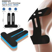 Precut Kinesiology Tape For Knees – 10 PCS Knee Tape For Pain Relief & Support, Elastic Waterproof Sports Tape, Breathable & Latex-Free, Pre Cut Athletic Tape For Workout & Injury Recovery, Black - 黑色 - 查看 1