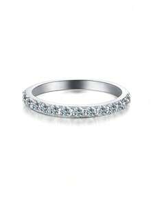 1枚莫桑石钻石订婚戒指，S925纯银承诺戒指，永恒戒指，周年纪念戒指，送给新娘的奢华珠宝礼物 - 銀色 - 查看 6