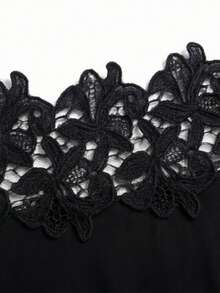 Kaos Wanita Lengan Pendek Warna Polos dengan Detail Ruffle di Bahu, Atasan Kasual Slim Fit Elegan untuk Berpergian & Pemakaian Sehari-hari, Warna Hitam Musim Panas - Hitam - View 6