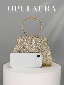 OpulAura Women's Fashion Sparkly Crystal Rhinestone Evening Clutch Bag, Glitzy Luxury Zebra Pattern Party Handbag, Suitable For Ball Gowns, Parties, Galas, Birthday Celebrations, Bridal Accessories - 金色 - 查看 5