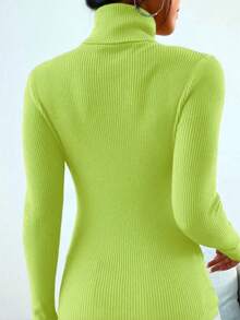 Women's Knitted Turtleneck Sweater, Basic Wool, Fashion, Super Eenvio!!! - Lime Green - View 2