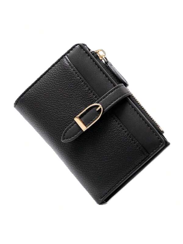 New Patchwork PU Leather Short Women Wallet, Minimalist Bifold Leather Purse, Elegant Card Holder & Coin Pouch