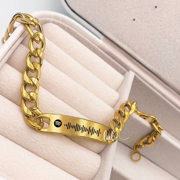 Pulseira Spotify Adulto Personalizada Gravação Grátis Aço Inoxidável Presente Lembrança