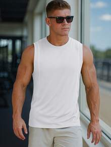 肌肉男&健身房&无袖背心T恤，举重跑步休闲服 白色 - 白色 - 查看 1