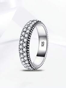 1Pc 925 Sterling Silver Three Rows Of Full Diamonds With Serrated Edges Rings For Women Fit Earring Fine Engagement Jewelry Fashionable And Exquisite Shiny Crystal Earrings Fine Jewelry - Silver - View 7