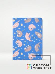 1个定制名字可爱猫咪卡通护照夹，个性化金/银单字母护照套，猫咪图案，手工精致旅行配件，独特的圣诞节假日伴娘生日礼物 - 彩色 - 查看 1