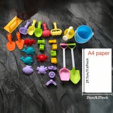 Colorful Summer Beach Toy Set, Suitable For Children, Includes Blue Beach Car With Orange Shovel/Bucket, Red & Blue Beach Buckets, Multi-Color Shovels (Green/Blue/White/Pink/Yellow), Starfish/Crab/Castle/Pyramid/Octopus/Shell Molds, Blue Ocean-Themed Water Tower And Orange Watering Can; Random Colors And Styles, Perfect For Digging Sand, Building Sand Castles And Playing In Water, An Ideal Gift For Children's Birthday, Summer Or Holidays - Multicolor - View 6