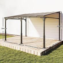 Outsunny Pergola Addossata 4x3m con Tetto in Policarbonato, Gazebo Pergolato da Giardino in Metallo e Alluminio con Viti, per Esterno, Terrazza e Patio, Protezione UV, Marrone - Castano - Visualizzare 4