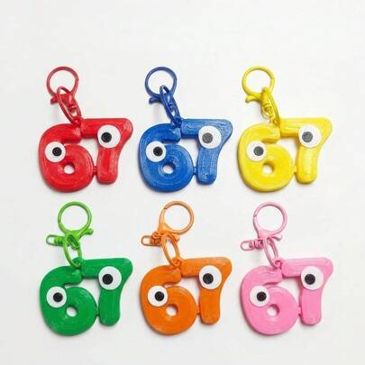 Funny Number 67 Keychain, Colorful Googly Eyes Number Keychain Charm, Cute Backpack Zipper Pull Pendant, Lightweight Plastic Keyring Gift
