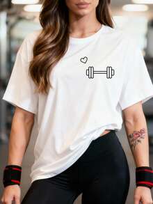 Women's 100% Cotton T-Shirt/Blouse, Oversized, For Training, Walking, Crossfit, Gym, Weightlifting, Fitness, Cardio, Comfortable, Lightweight, And Refreshing Fabric - 白色 - 查看 8