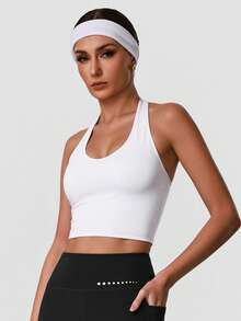 Sodalemon Women's White Racerback Tight Yoga Tank Top With Padded Bra - White - View 6