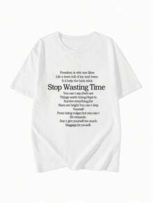 2 Packs Women's Round Neck Short Sleeve T-Shirts, Summer New Letter Print, Fashion Casual Versatile Loose Top - White + Dark Gray - View 3