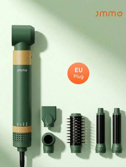 JMMO 5-In-1 Electric Hot Air Brush, Anti Frizz Salon Blow Dryer Brush & Volumizer For Curling Straightening & Styling, Detachable And Interchangeable Hair Curler Straightener Comb For Home Women Men- EU Plug
