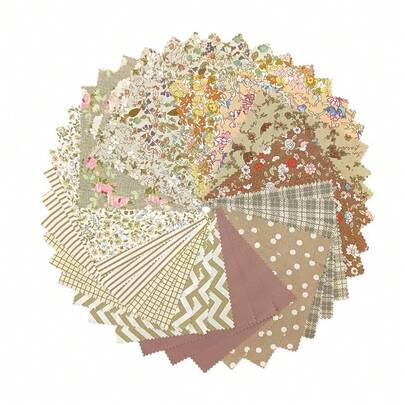 100% 涤纶面料套装 - 卡其色花卉印花面料套装 - 适用于缝纫、拼布、手工 DIY 工艺品 - 42 片/套