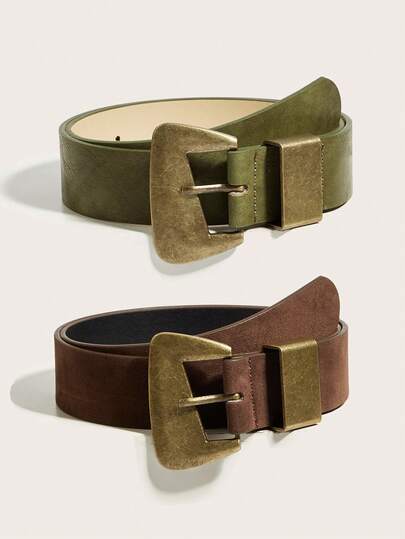 1pc Boho Western Style Solid Color PU Leather Belt For Women, Vintage Irregular Bronze Buckle Brown And Olive Green Belts, Y2K Accessories, Western Belt For Women, Chunky Belt, Rodeo, Suitable For Dresses, Casual Wear, Western Accessories, Suitable For Party, Casual Outing, Vacation, Date, Shopping, Holiday Gift, Campus, Street, Beach, Summer