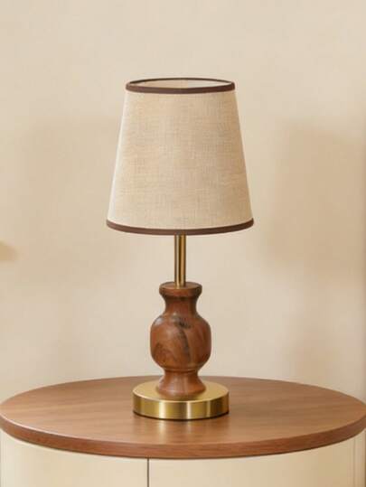 1pc LED Wooden Grain Metal Desk Lamp, Retro Fabric Pleated Lampshade Soft Light, Nordic, Italian Style, Rustic Living Room Bedroom Modern Minimalist Reading Study Desk Personalized Creative Minimalist, Warm Light Decor Multi-Purpose Warm Light Camping Romantic Elegant Atmosphere Bedside Nightlight