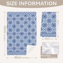 MEMNUN 2条海军蓝花鸟意大利瓷砖印花厨房毛巾，15.75*23.62英寸（40*60厘米），超柔软吸水超细纤维洗碗布，厨房装饰，家居用品，可机洗，适用于餐厅、厨房、家居装饰和礼品，四季皆宜。 - 彩色 - 查看 4