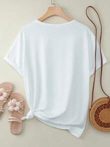 Disney Heart Head "Love Xxx " Graphic Women's Short Sleeve T-Shirt Sweet Valentine's Casual Top - 白色 - 查看 2