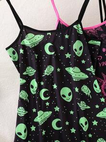 3 Pieces Of Combination Creative Alien And Unidentified Flying Object Printed Sexy Women's Pajamas - 彩色 - 查看 5