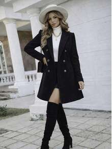 Women's Long Coat In Solid Color00 - Black - View 1