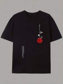 Men's Printed Pink T-Shirt, Simple Shirt, 100% Cotton - 黑色 - 查看 2