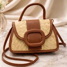 Metallic Straw Party Bag With Buckle, Hand Strap, And Adjustable Strap - 棕色 - 查看 2