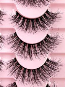 7 Pairs Fluffy Long False Eyelashes Black Band Faux Mink Lashes Cat Eye Lashes Manga Lashes Thick Soft Winged End Eye Elongated Eyelashes False Eyelashes, Strip Eyelashes - Black - View 7