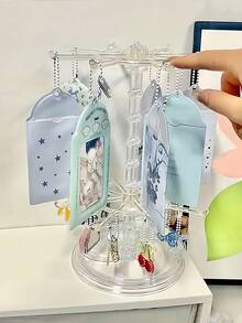 Rotating Jewelry Display Stand 2 Tier Keychain Holder Rack For Keyrings Badges Necklaces Bracelets Charms Multi-Functional Jewelry Holder Adjustable Countertop Organizer For Women Men For Vanity Living Room Bathroom Bedside Bedroom Shop Counter Display Jewellery Storage Home Decor Room Accessories School Supplies ,Room Decor - Multicolor - View 11