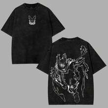 Dark Deku Izuku  Anime Manga 2 Sided Washed T-Shirt Menswear 90s Casual Men's Top Graphic Tee Streetwear - màu đen - Xem 2