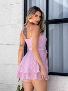 Basic Printed Romper With Padded Cups Duna Premium Sizes P, M, G, And GG - Rosé Chalk Stripe - View 3