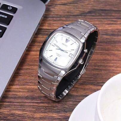 Seiko 男士石英表，带日历显示，方形表盘，不锈钢表带，SKA357J1/SKA337J1