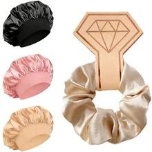 新款缎面丝绸睡帽 - 可调节双层双面宽檐超大号睡帽，配有柔软弹力带，男女通用，适合卷发/直发/辫发，可用于沐浴、居家美容化妆、睡眠护理和日常头巾，减少摩擦，防止毛躁，是送给妈妈的绝佳圣诞礼物，也是时尚的运动配饰。 - 彩色 - 查看 8