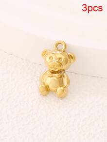 3 pièces Pendentifs d'ours mignons en acier inoxydable, plaqués or 18 carats, résistants à l'eau, accessoires pour la création de bijoux DIY - pendentif - Voir 8