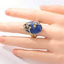 Nhẫn phong cách Bohemian sang trọng | Nhẫn vàng đính đá Lapis Lazuli nhân tạo | Nhẫn Boho thủ công | Nhẫn cỡ lớn dành cho nữ | Nhẫn quà tặng - Bạc - Xem 6
