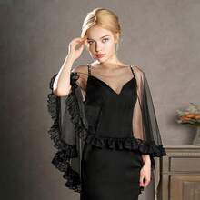 1pc Black Short Bridal Shawl Capelet, Delicate Lace Trim, Elegant Dark Style Shawl, Valentine's Day Party Wedding Bridal Accessory - Multicolor - View 2