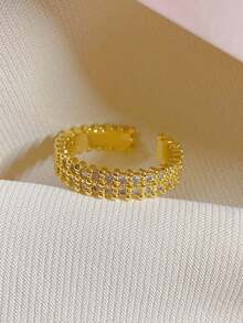 1枚镀金夸张戒指，镶嵌立方氧化锆微镶，创意时尚设计，融合法式和韩式风格，适合女性、情侣佩戴，日常、街头、派对、节日等场合，也可作为礼物。 - Rhinestone(水鑽) - 查看 4