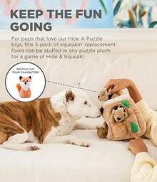 Outward Hound Squeakin' Fox Hide A Puzzle Plush Replacement Dog Toys - 3 Pack - ColorD - 查看 2
