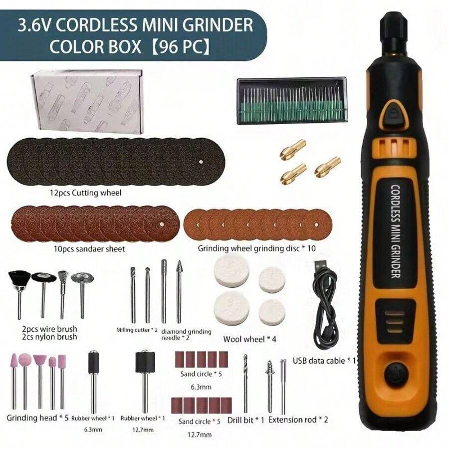 F68D Cordless Electric Engraver Tool Set 96 Attachments Adjustable Speed Portable Design For DIY Jewelry Craft Projects - Orange - View 1